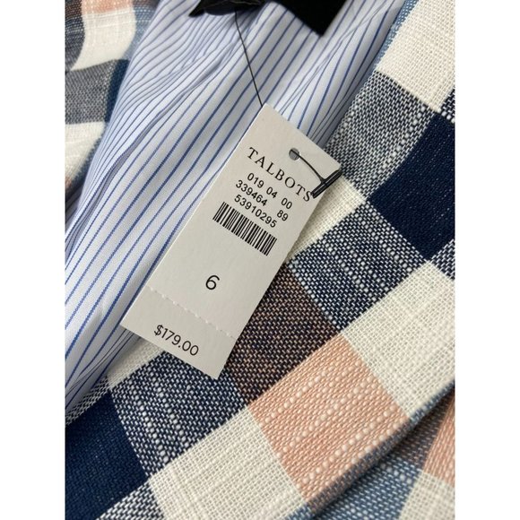Talbots women's 6 pink navy blue plaid long sleeve single button suit blazer NWT - Picture 3 of 8